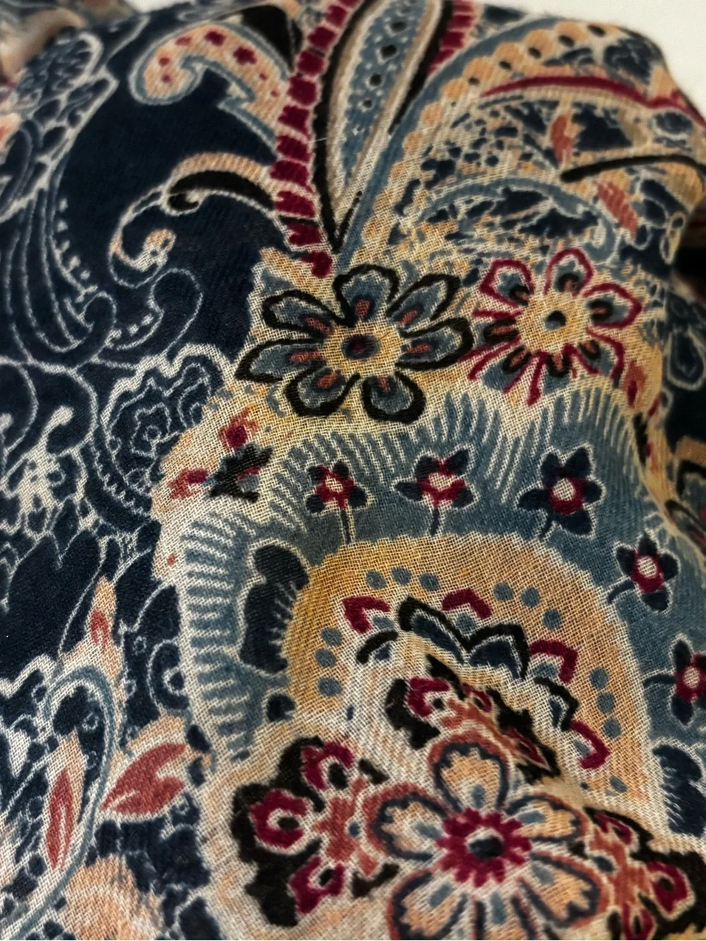 VTG striking dark multi paisley scarf features an intricate vtg inspired floral